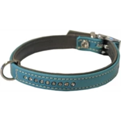 Junai.nl Hondenhalsband Nappa Met Strass Turquoise/Grijs